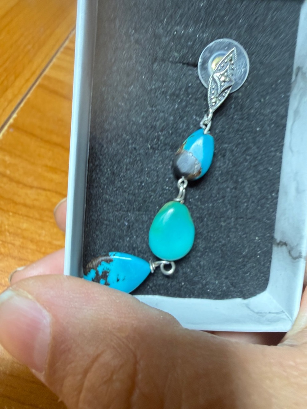 Gorgeous Native American Navajo Turquoise Marcasite Sterling 925 Drop Earrings - Picture 6 of 16